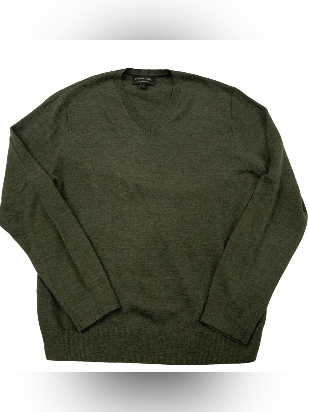 Banana Republic Mens Medium 100% Merino Wool Sweater V Neck Olive Green New